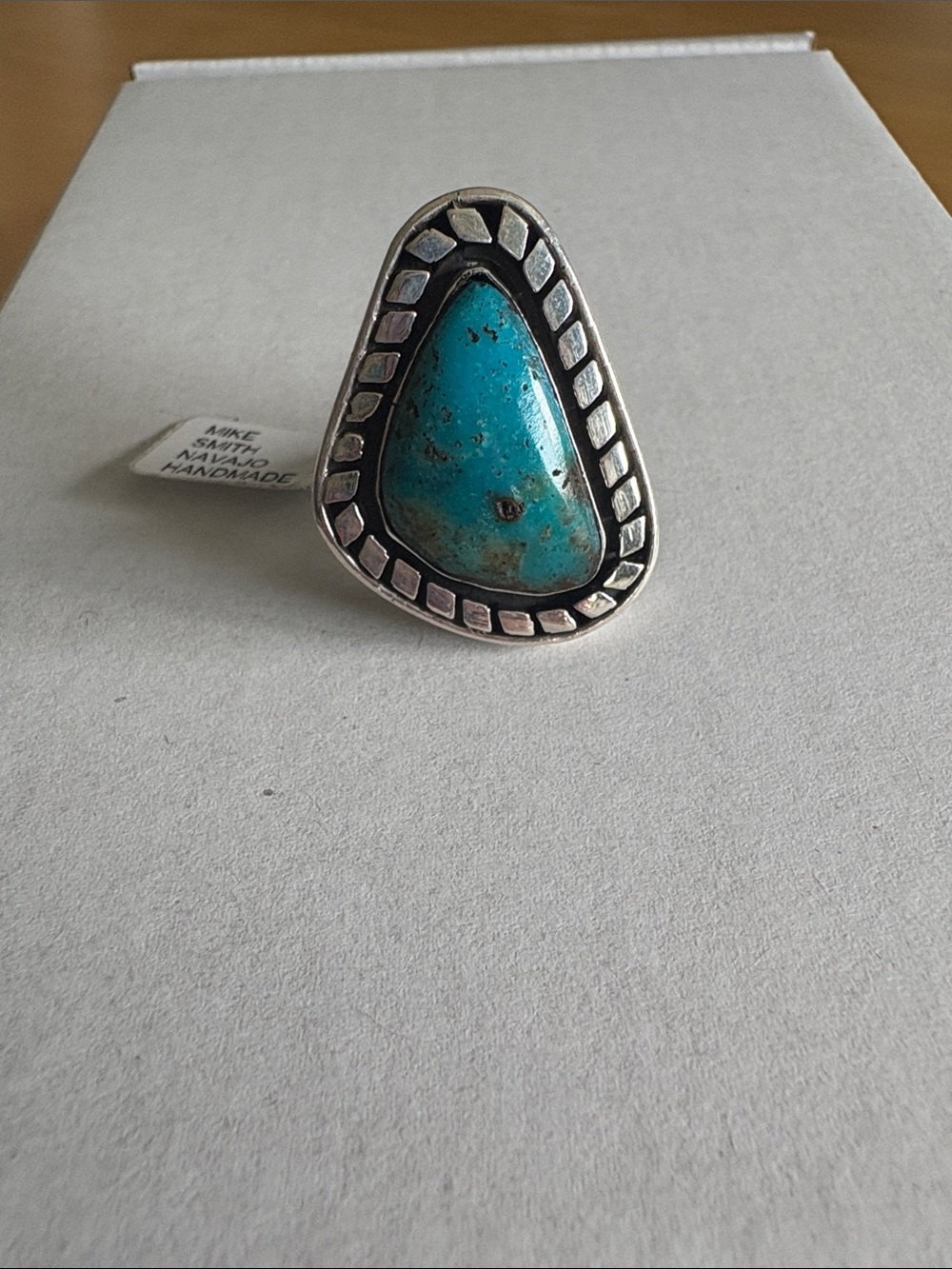 Navajo Made Mike Smith Thunder Mtn Turquoise Sterling Silver Ring size 7.5